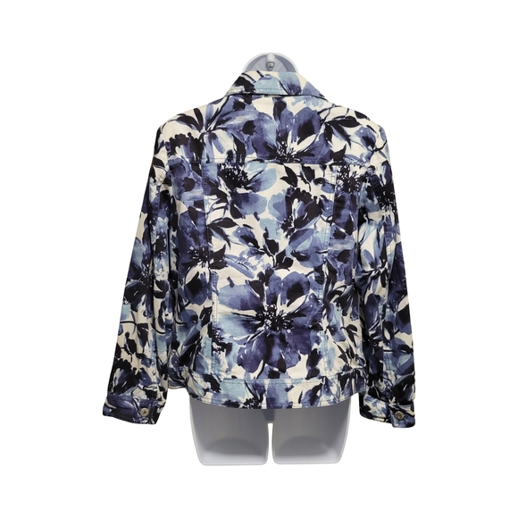 Floral Blue and White Women's Denim Top - Picture 2 of 11